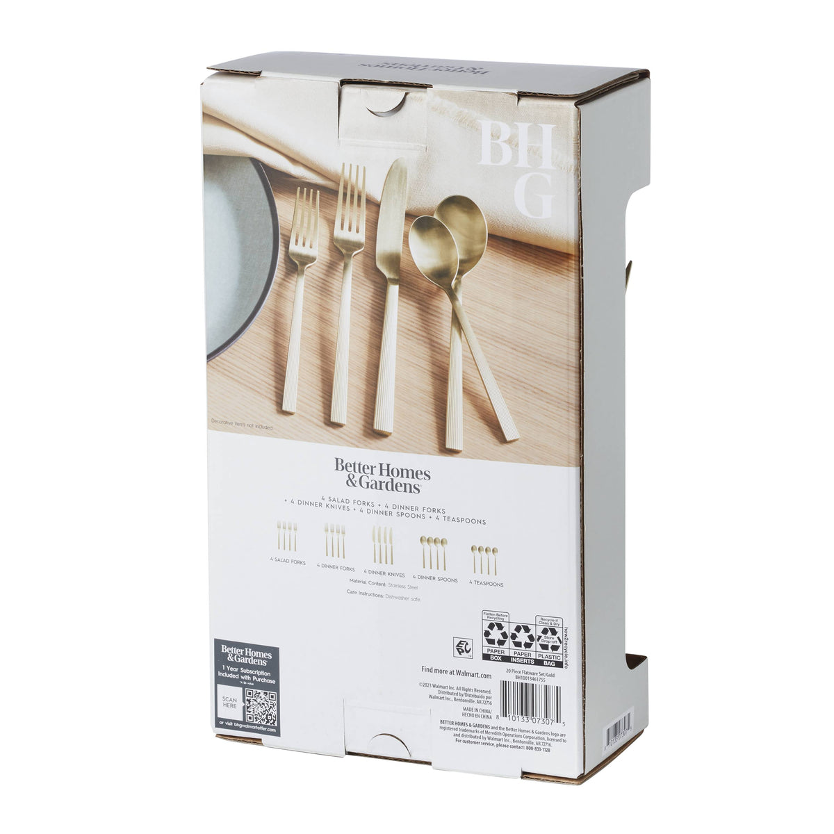 Better Homes & Gardens River Stainless Steel Flatware Set, Black Finish, 20-Piece