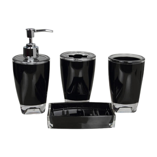 Lazsy 4 Pieces Soap Dispenser Toothbrush Holder Apartment Essentials Acrylic Organizer Black
